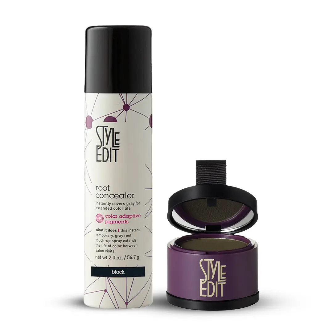 Style Edit Root Touch Up Powder and Spray | – Instant Gray Root Concealer for Hairline, Temples, and Part – Lightweight, No-Residue Root Coverage – Made in the USA - Salon Quality temporary hair dye