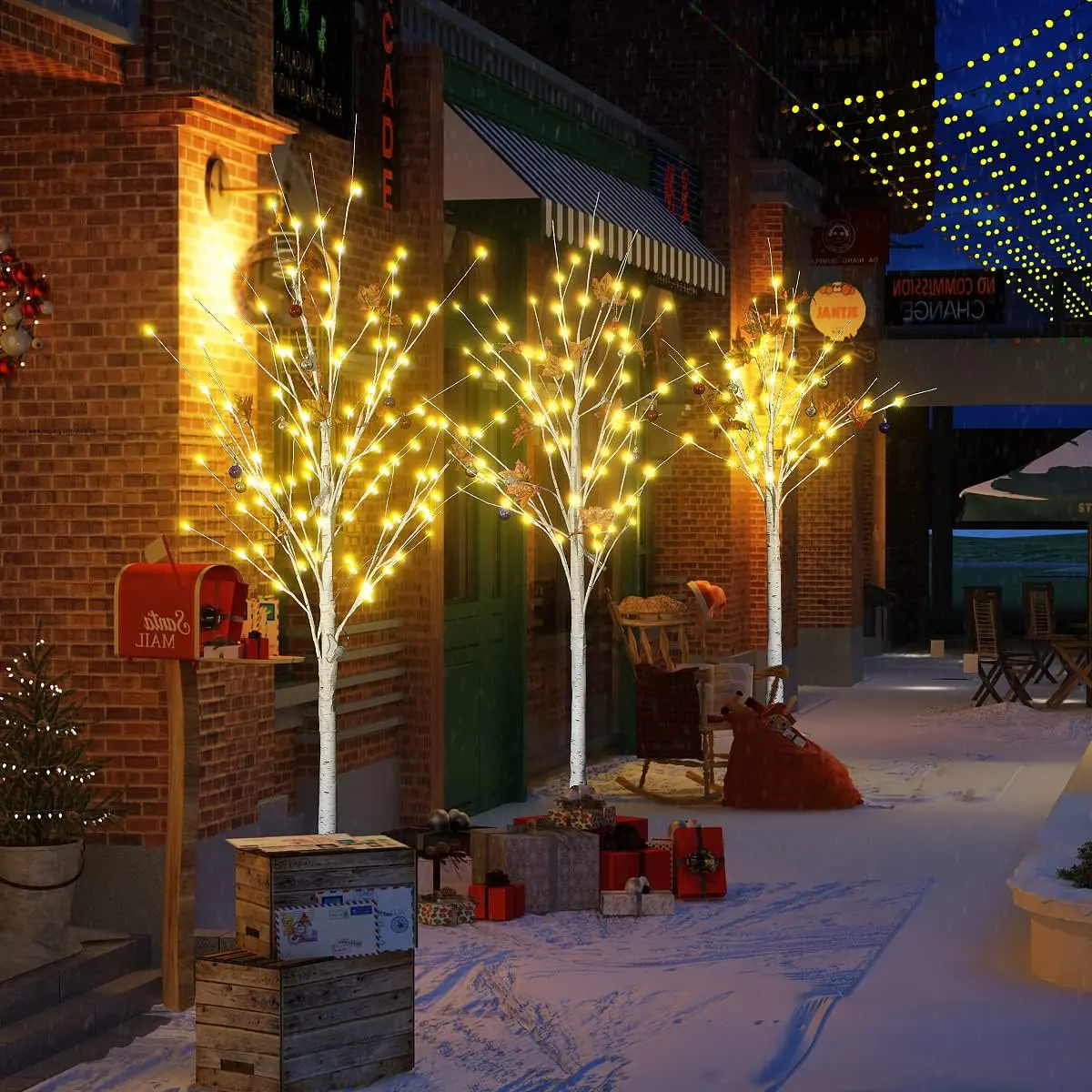 DKLGG 3PC Classic PVC Lighted Birch Trees Set - 4FT/48LED, 5FT/56LED, 6FT/96LED Warm White LED Lights, Magical Artificial Tree Appearance Ornaments for Indoor/Outdoor Easter Decoration