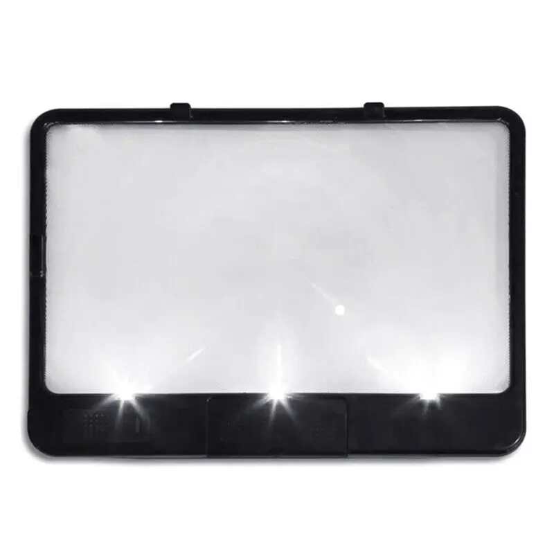 3X Magnification Optical Grade Lighted Magnifying Glass - AS-SEEN-ON-TV Anti-Glare Black Full Page Book Magnifier, 3.3-oz, 3 SMD LED Lights, CR2032, Home & Office Desk Accessories, Optical Clarity for Page Viewing, 3.3-Ounces