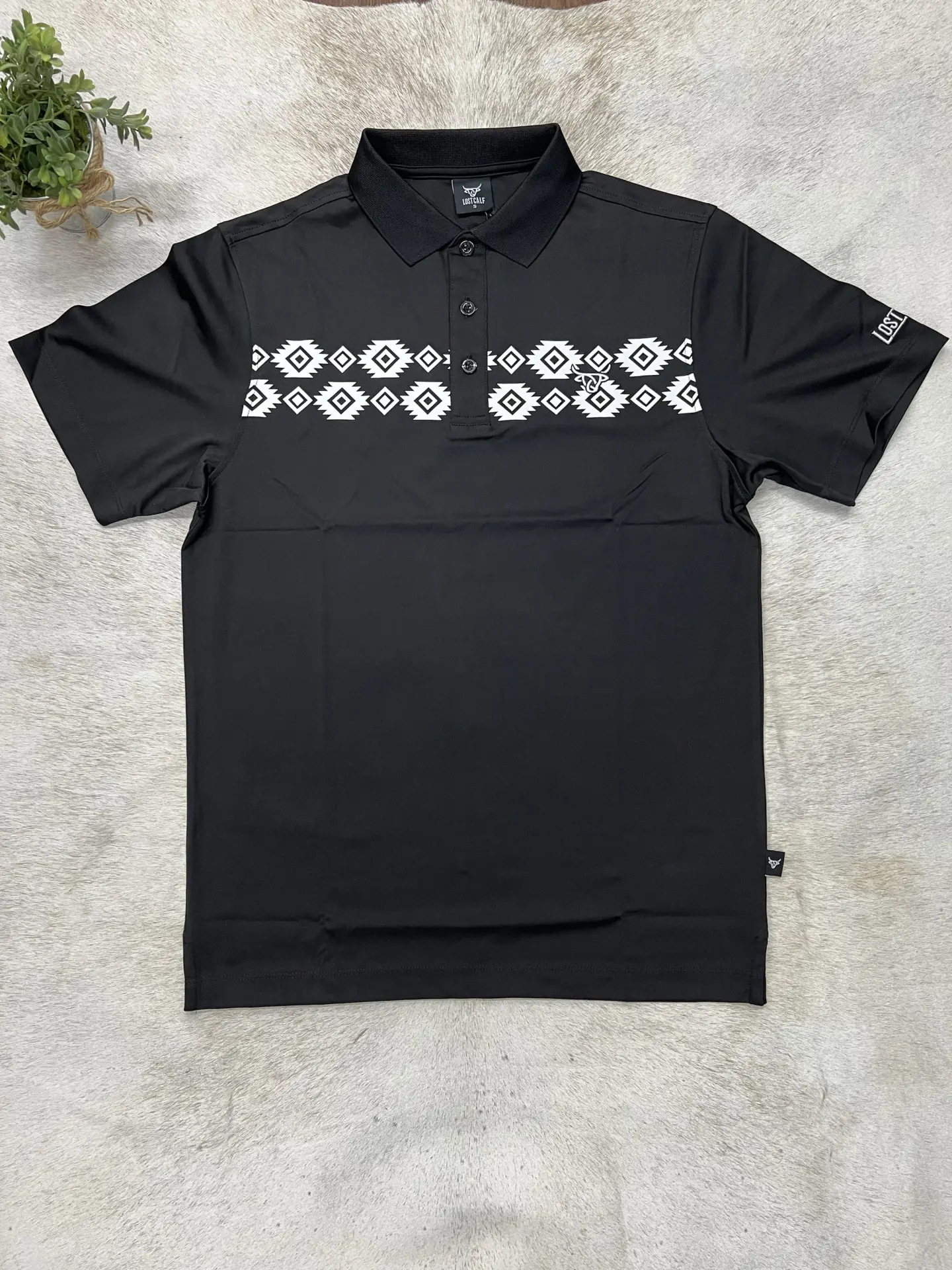 Lost Calf Aztec Polo Black