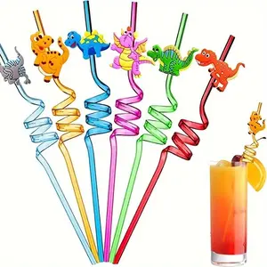 【Clearance】 Cartoon Dinosaur Disposable Plastic Drinking Straw, 10pcs/5pcs Random Cute Style Drinking Straw, Straw for Birthday Party Baby Shower