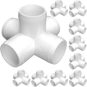 Formufit 1/2" PVC 5-Way Cross for Furniture, White, USA Made, UV-Resistant, Impact-Proof, 10-Pack