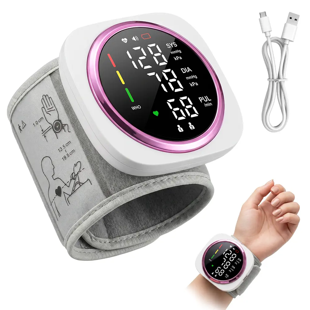 Wrist Digital Blood Pressure Monitor - Touch-Sensitive Cuff, LED Display, 99×2 Sets Reading Memory, ABS Plastic, Compact Design for Home/Travel, Storage Case Included, Type-C Charging Port for Track Health