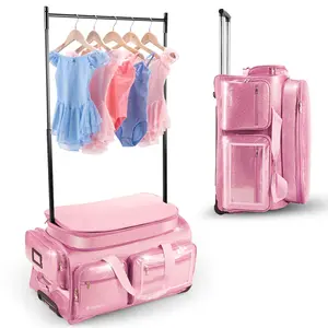 Dance Bag with Garment Rack, 28" Dance Competition Must Haves Recital Dance Bag with Rack, Costumes Rolling Garment Bags For Travel Collapsible Suitcase for Dancers Performers