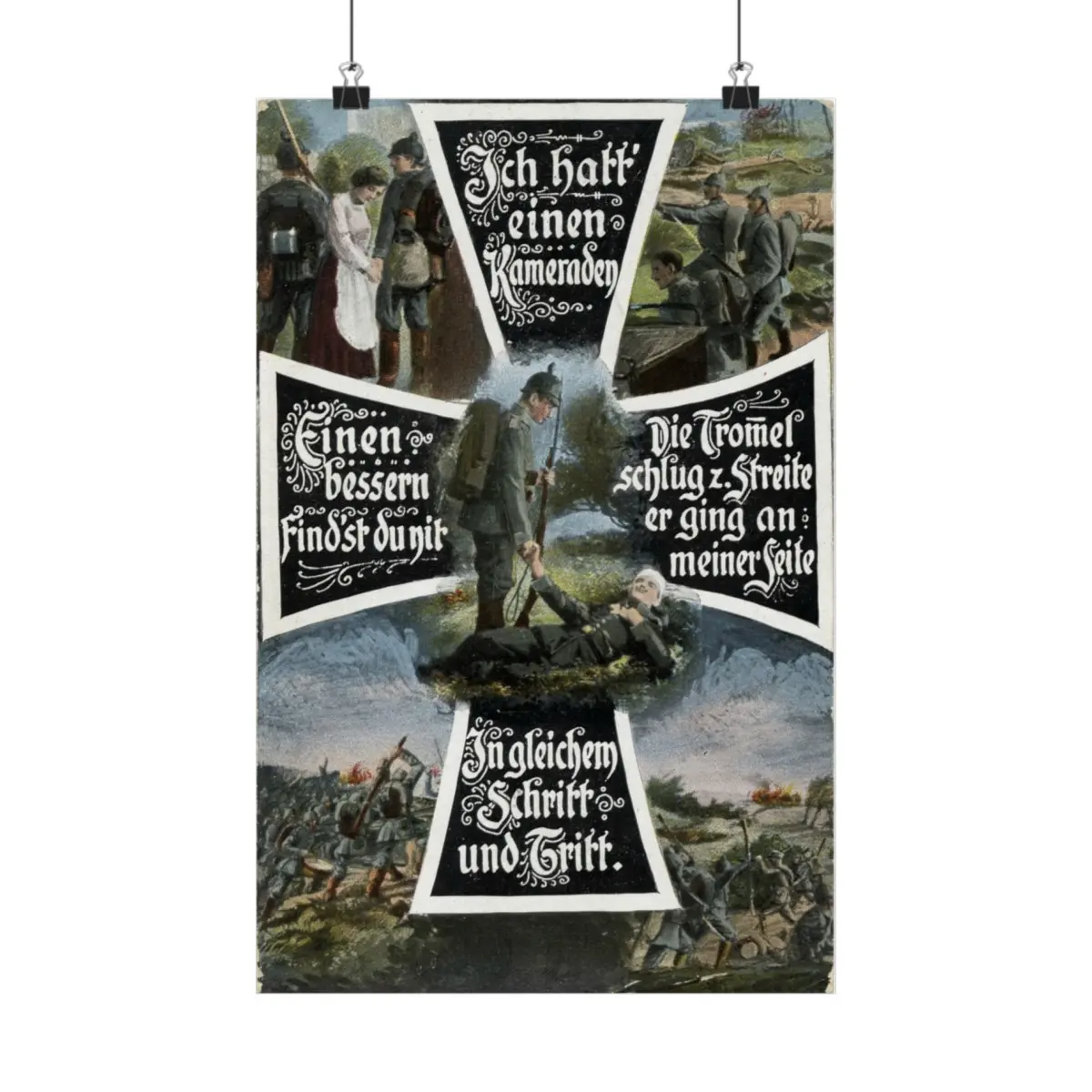 Ich hatt' einen Kameraden WW1 German Postcard Iron Cross Fallen Soldiers Poster