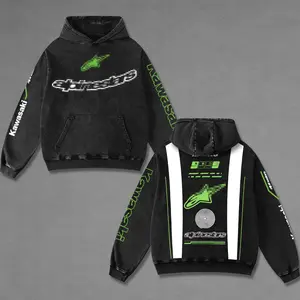 Retro Green Astars x Kawasaki Racing Washed Hoodie Vintage Motorcycle, Motor Speed Racing Sportbike Graphic Merch, Acid Washed Streetwear Clothing, Unisex Dirt Bike Racing Hoodie, Vintage Motorsport Hoodie, Speed Culture Men's Wear, Designed for Biker