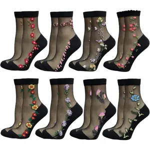 8 Pairs Women Sheer Mesh Socks Ultrathin Fishnet See Through Lace Ankle Socks Summer Transparent Floral Socks - Home Improvement. Flower Cotton
