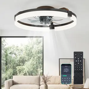 Low Profile Ceiling Fan with Lights, 19.7"/23.6" Flush Mount Fandelier, Dimmable LED 3000K-6500K, Remote & App Control, 6 Speeds, Black/White, 1 Pack