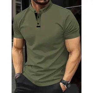 Short Sleeve Round Neck Shirt - Men's Classic Solid Green Casual & Comfortable - Machine Washable, Stretchable Knit, Ideal for Spring/Fall, Autumn Apparel