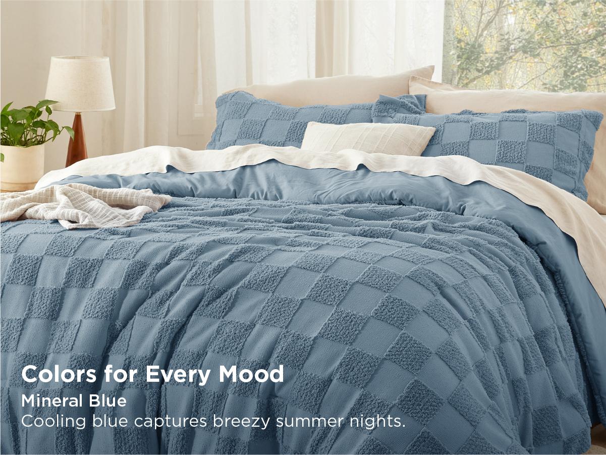 【Father 's Day Gift】Bedsure Checkered Farmhouse Shabby Chic Comforter Set ,Boho Tufted Bed Set, King Size Bedding, 3 Pieces, 1 Plaid Geometric Comforter and 2 Pillow Shams,Jacquard Design Soft Breathable Lightweight All-Season Filling OEKO-TEX Certified
