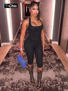 Women's Two-Piece Set with Polka Dot Print V-Neck Halter Backless Top & Slim Fit Pants, Trendy Chic Polka Dot Design, Perfect for Daily Wear & Commute