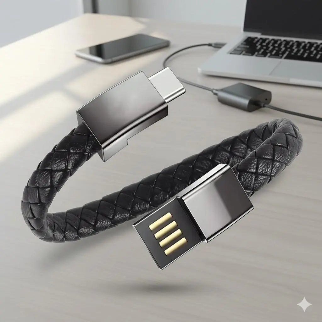 Fast Charging USB-C Braided Wristband Cable | Durable Leather Strap Charger | Portable Wearable Charging Bracelet for Phones, Tablets & Devices | Lightweight, Tangle-Free On-the-Go Power Solution