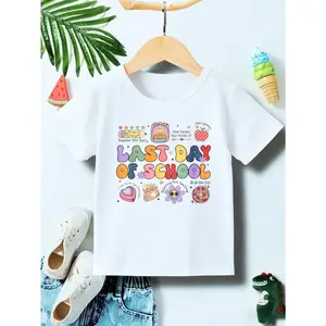 In My Last Day Of School Era Teacher & Student Graduation T-Shirt - Colorful Geometric Patterns, Playful School Icons & Motivational Phrases, Regular Fit Round Neck, Medium Elasticity, Hand WashDry Clean, All-Season Comfort, T