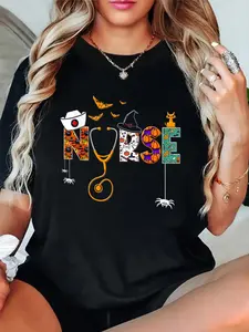 Halloween Nurse Nursing Cute Health Worker Halloween Pattern T-Shirt women's graphic tees