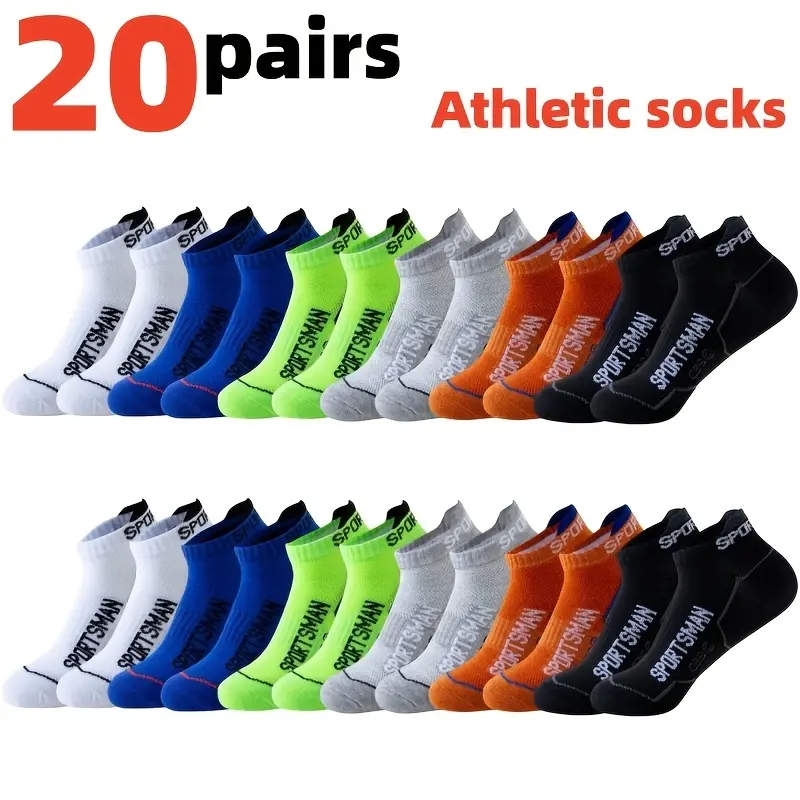 Unisex Cotton Moisture-Wicking Sports Socks, 6/20 Pairs - All Seasons, Breathable Mesh, Elastic Support, 168-Needle Knitting, Multi-Color Sports Letter Pattern, Machine Washable - Suitable for Running, Gym Workouts, Socks For Women, Mid-Crew Sports Socks