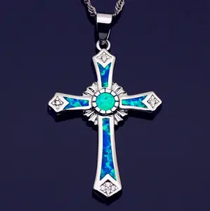 Elegant Opal Cross Pendant Necklace – Dainty Christian Jewelry for Men & Women | Faith-Inspired Gift with Chain | Meaningful Religious Accessory for Everyday Wear or Special Occasions | Trendy Spiritual Charm Necklace | Perfect Gift Idea