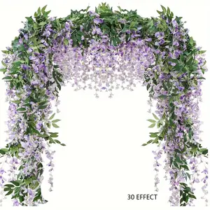 3-Piece Wisteria Flower Ring 70-8 Inch Vine Hanging Basket, Home Garden Outdoor Wedding Arch Decoration, Universal Setting, Artificial Hanging Flowers