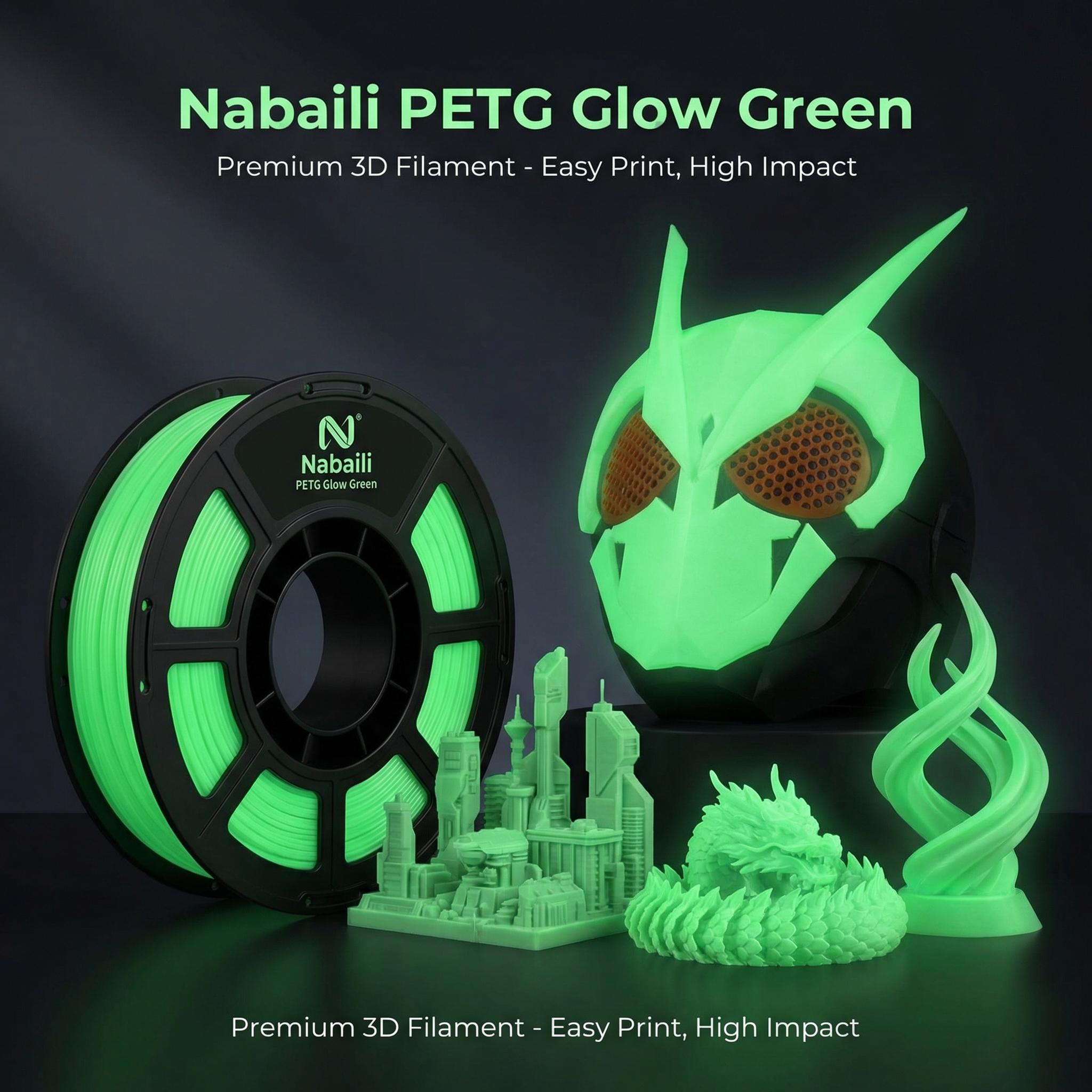 Nabaill 3D Filament PETG Glow-in-the-Dark Green Fast Print - PETG BASIC Settings for 3D Printing Projects