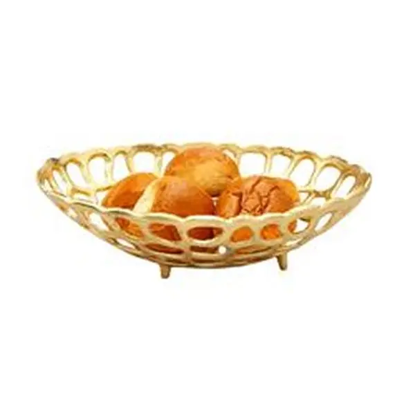 Classic Touch GBB1012 Oval Gold Looped Bread Basket, Durable Quality Materials Baking & Dinner Kitchenware, Non-Toxic Bakeware Accessory