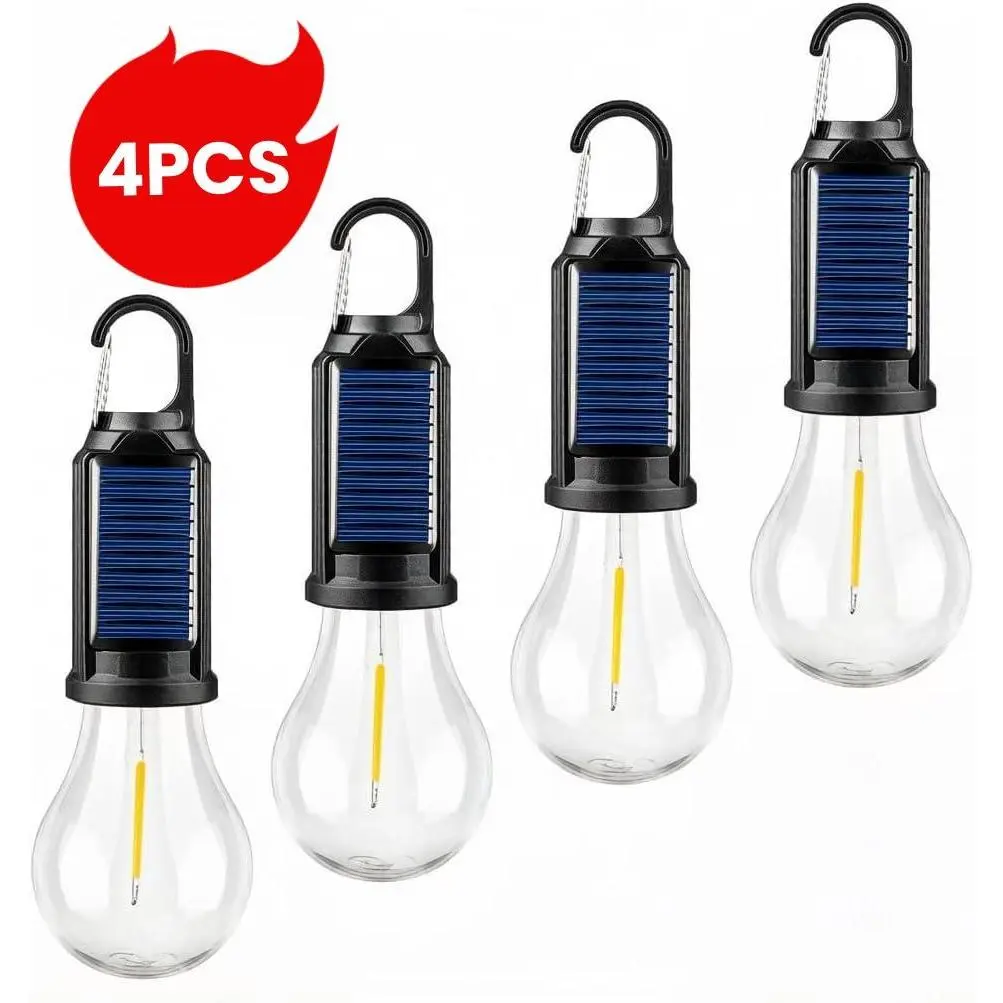 4pcs Solar Rechargeable Outdoor Lighting - USB Rechargeable LED Camping Lanterns with Clip Hook, Hanging Lights for Camping, Emergency Use