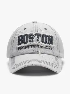 Vintage Washed "BOSTON" Baseball Cap - Unisex Gray Distressed Design, All-Season Casual Wear, Textured Fabric, Adjustable Fit