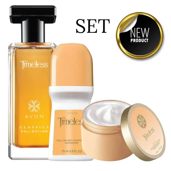 Avon Timeless cologne 1.7fl.oz, Roll-on antirespirant,  and Skin Softener for women. SET