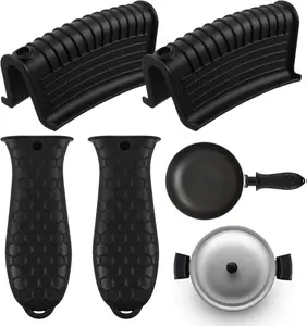 4 Pcs Silicone Pot Handle Cover Cast Iron Handle Cover Pan Handle Sleeve Heat Resistant Non-Slip Kitchen Cookware Accessories for Cast Iron Skillet Metal Pan Lightweight Portable
