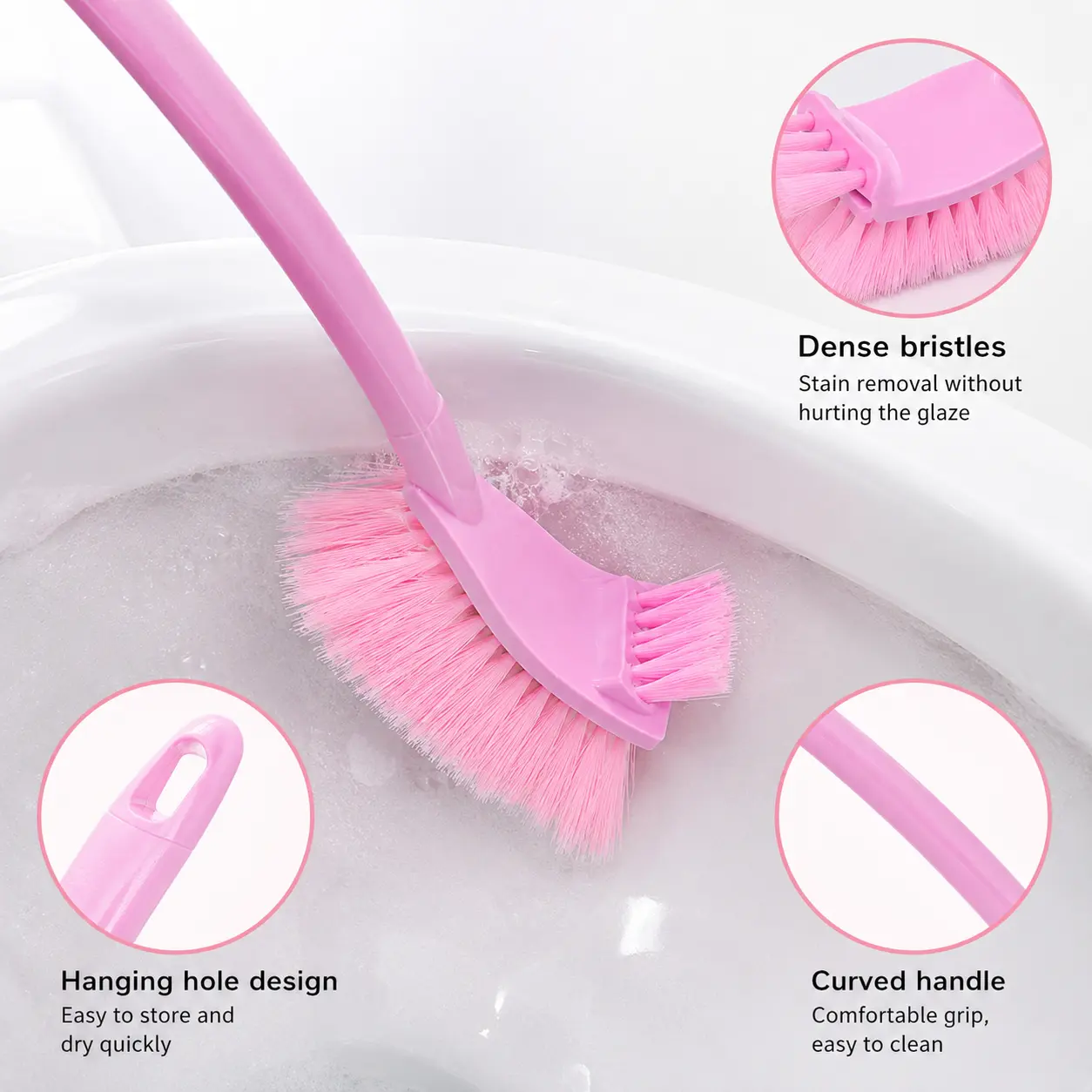 1 Piece Double Sided Toilet Brush Long Curved Handle with Hanging Hole for Bathroom Toilet Gap Corner Cleaning, Bristle, Bathrooms, Long-Handled Toilet Brush & Plungers