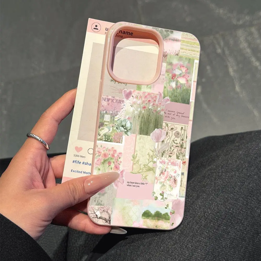 iPhone Series Faux Leather-Textured Pink TPU Smartphone Cover - 1 Piece, Fresh Pattern, Stain-Resistant, High-End Mobile Phone Accessories