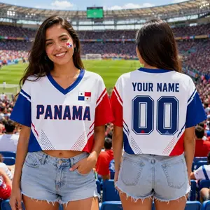 Custom Panama Soccer Crop Top Jersey, Personalized Panama Football Women Shirt, National Flag Colors Fan Jersey