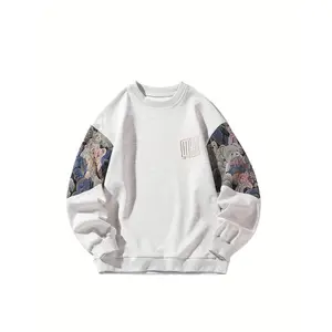 Elegant Retro Embroidered Sweater Ethnic Style Large Size Hooded Sweater Crew Neck Casual Couple Top Menswear Underwear