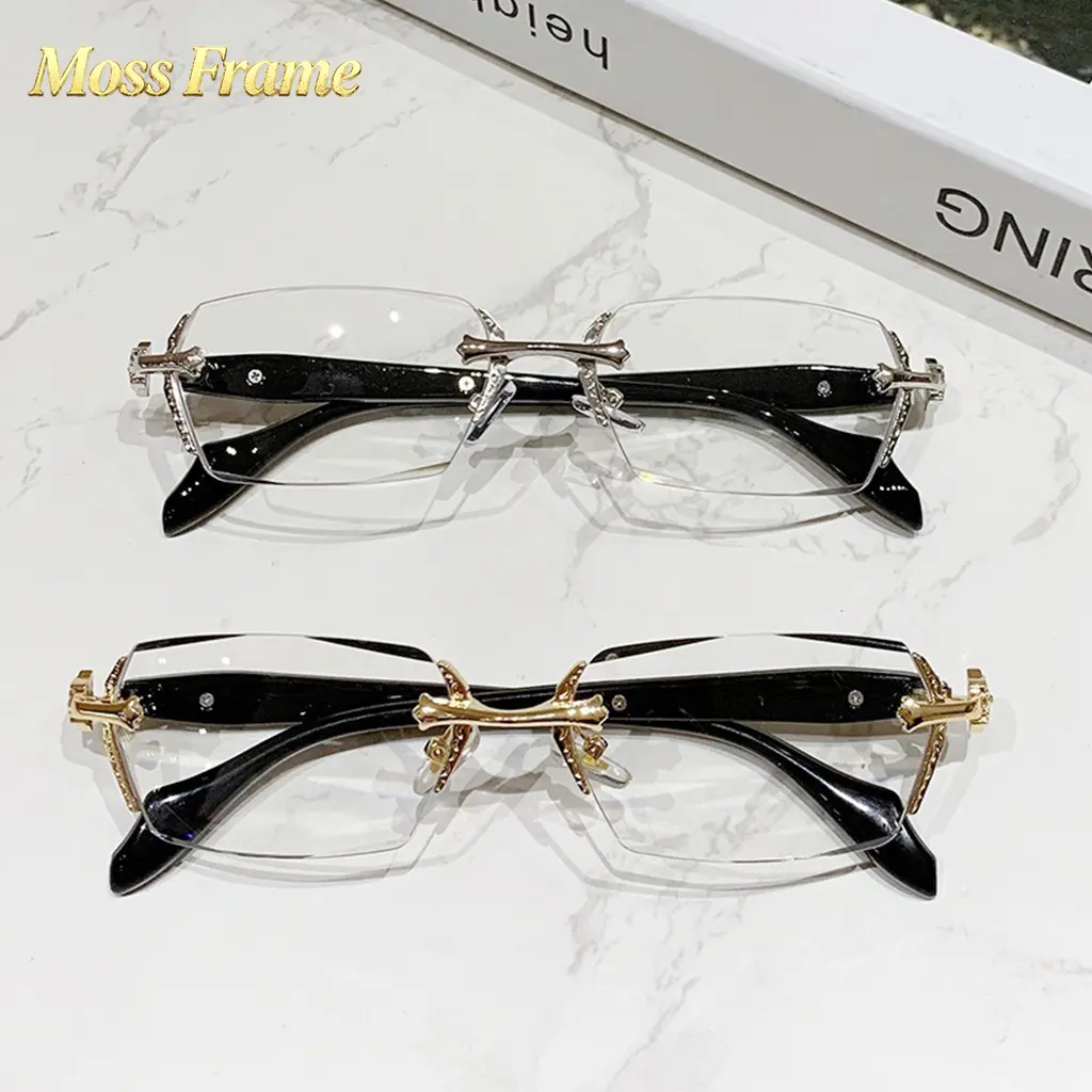 Unisex Frameless HD Vision Sports Eyewear - Corrosion-Resistant, High-Toughness Plate, Impact-Resistant Lenses, Diamond-Cut Edges, Fashion Metal Temple Decor, Lightweight, Cost-Effective, Round Face Fit, Daily Use, Mother's Day Gift