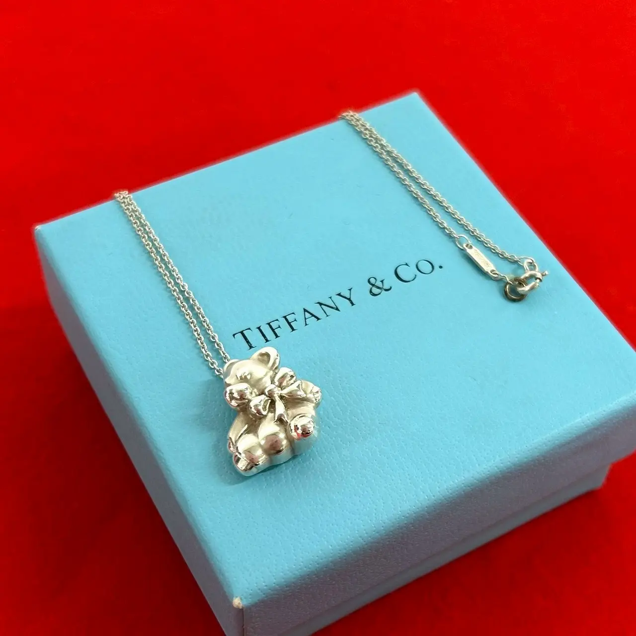 Pre-owned Tiffany & Co. Sterling Silver 925 (Ag925) Small Leather Goods Silver Teddy Bear Necklace