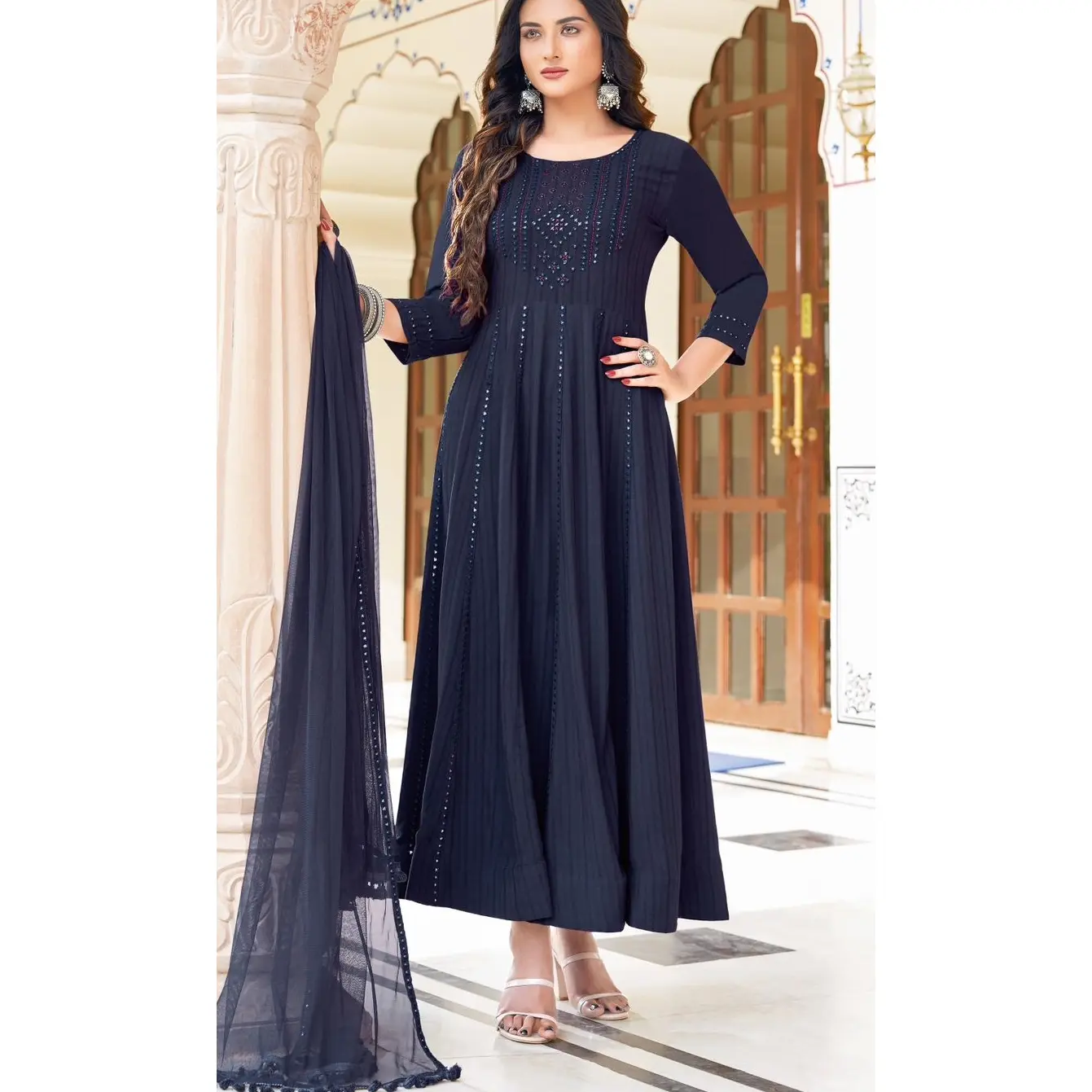 Pure Viscose Weaving with Embroidery and Handwork Kurtis set (Size-L)