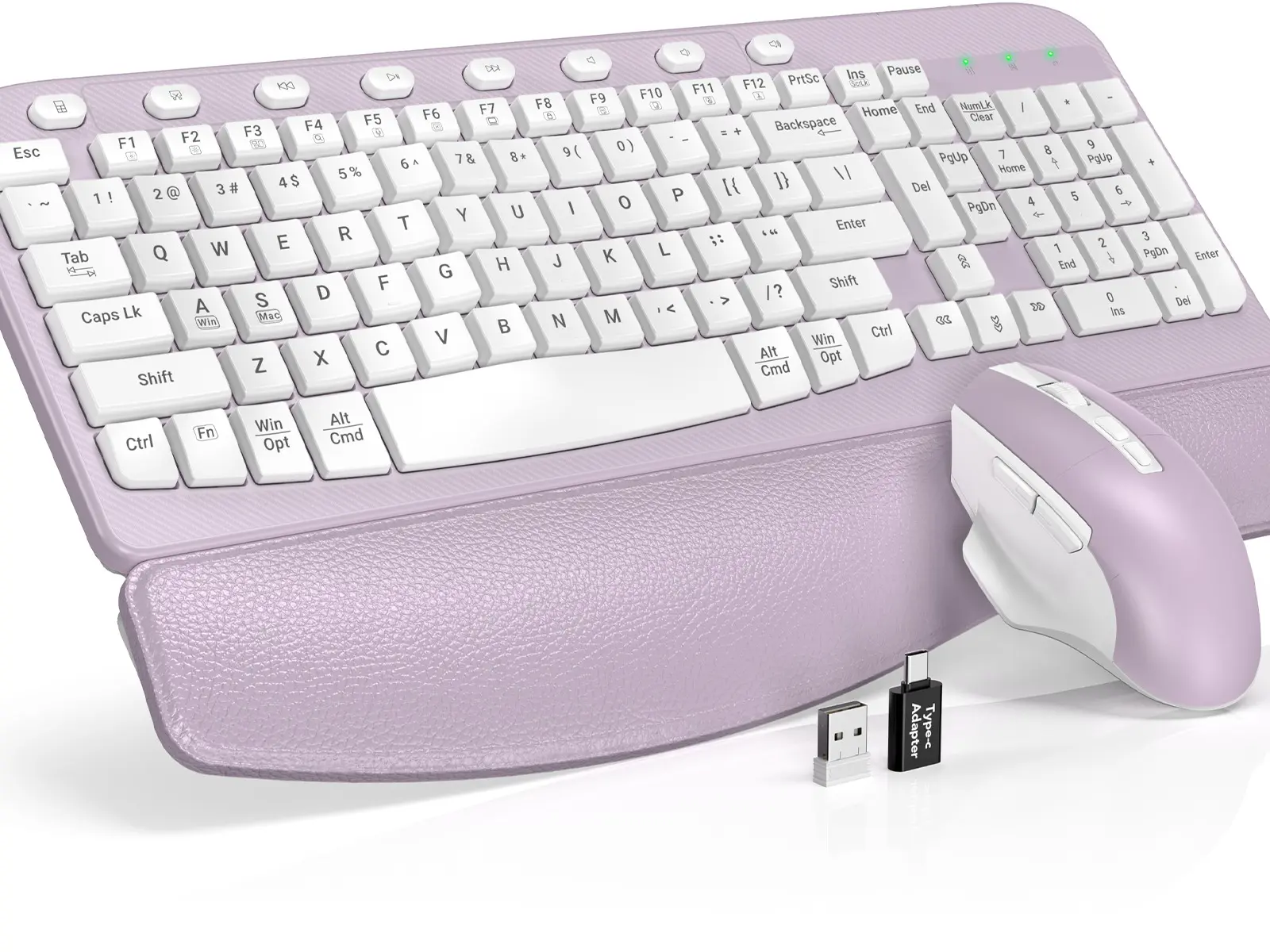 SABLUTE MA12 Ergonomic Keyboard & Mouse Combo - Wave Key, Leather Palm Rest, 2.4G Wireless, 8 Hotkeys, USB-A/C, Silent Mouse, Dual System Compatible, Non-Bluetooth, Easy Setup(non-bluetooth)