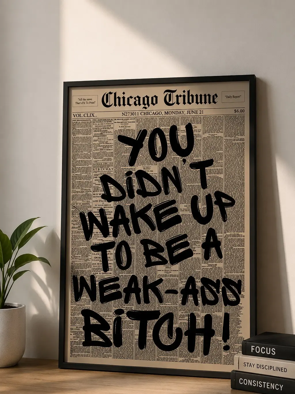 [Unframed Poster] Retro Weak Ass Bitch Newspaper Print, Chicago Tribune, Typography Poster, Motivational Quote Print, Wall Decor. Modern Wall Art