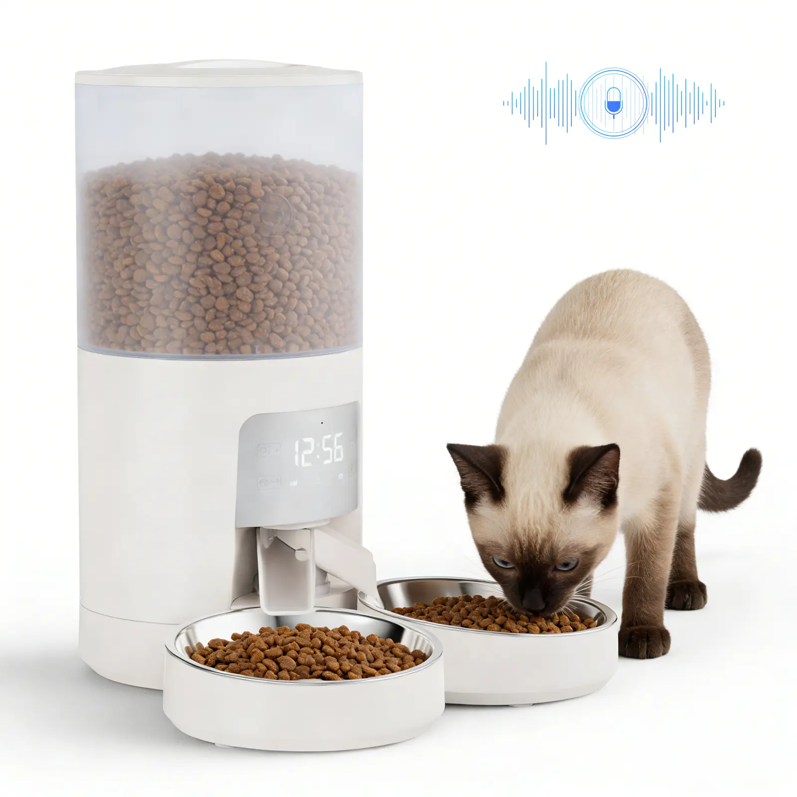 Sweetcrispy Automatic Cat Feeder, Timed Cat Food Dispenser with APP Control, 10s Voice Recorder, Dual Power Supply, 2.4G WiFi Indoor Programmable Pet Feeder with Desiccant for Small Cats and Dogs