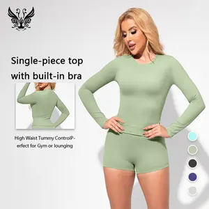 Yizhen Sports All Day Stretch Gym Set High Waisted Shorts & Long Sleeve Top for Yoga & Lounge Ultra High Elasticity Butter Soft Sculpt Set for Women Versatile Wear Sculpting Fitness Thigh Slimmer Short