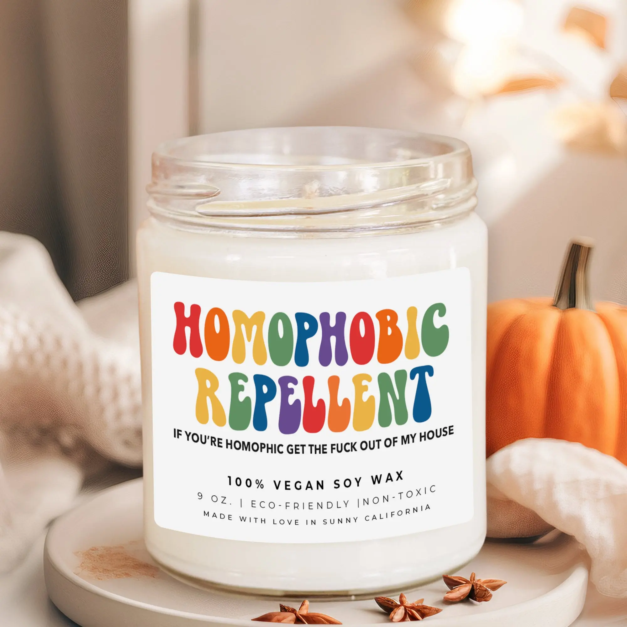 Homophobic Repellent Scented Candle, Pride Month Candle, LGBTQ+ Gay Lesbian Bisexual Queer Pride Gift, Celebrate You Gift Ideas, (C-12PRI)