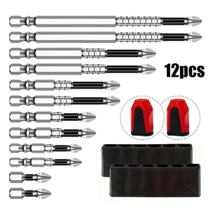 12Pcs High Magnetic Drill Bit Set - Impact-Resistant, Non-Slip Screwdriver Bits for Impact Driver, Car Repair, Home DIY, Power Tool Accessories Kit + 2 Magnetizers + 2 Stands