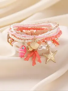 Boho Style Mermaid Themed Beaded Bracelet, Bohemian Bracelets, Fashionable Starfish & Shell Decor Beaded Bracelet for Women & Girls, Elegant All-match Fashion Accessories for Daily Wear, Pretty Bracelet, Jewelry Bracelet