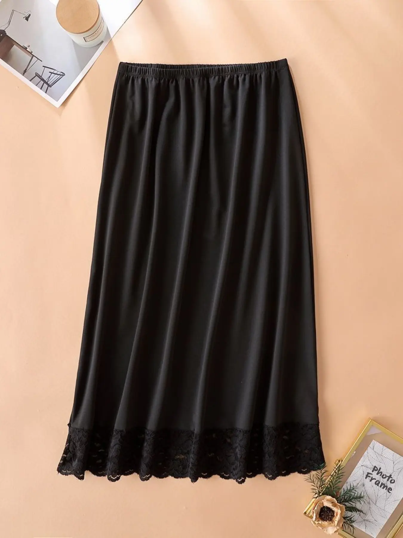70cm Lace Under Skirt Anti-Static A-Line Midi Dress, Chic Minimalist Plain Contrast Mesh Design, Casual Loose Fit Inner Layered Skirt for All Seasons Womenswear, Lady, Solid Color Skirts