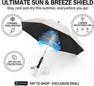 Sun & Rain Umbrella with Built-in Fan, UV Blocking Lightweight Travel Parasol, Gifts for People Who Hate Heat samurai