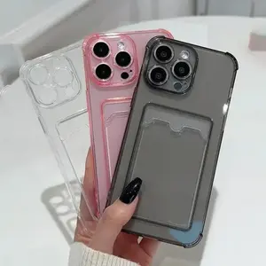 Transparent Solid Color Card Slot Case | Shockproof for iPhone 16/15/14/13/12/11 Pro Max/Plus/Pro