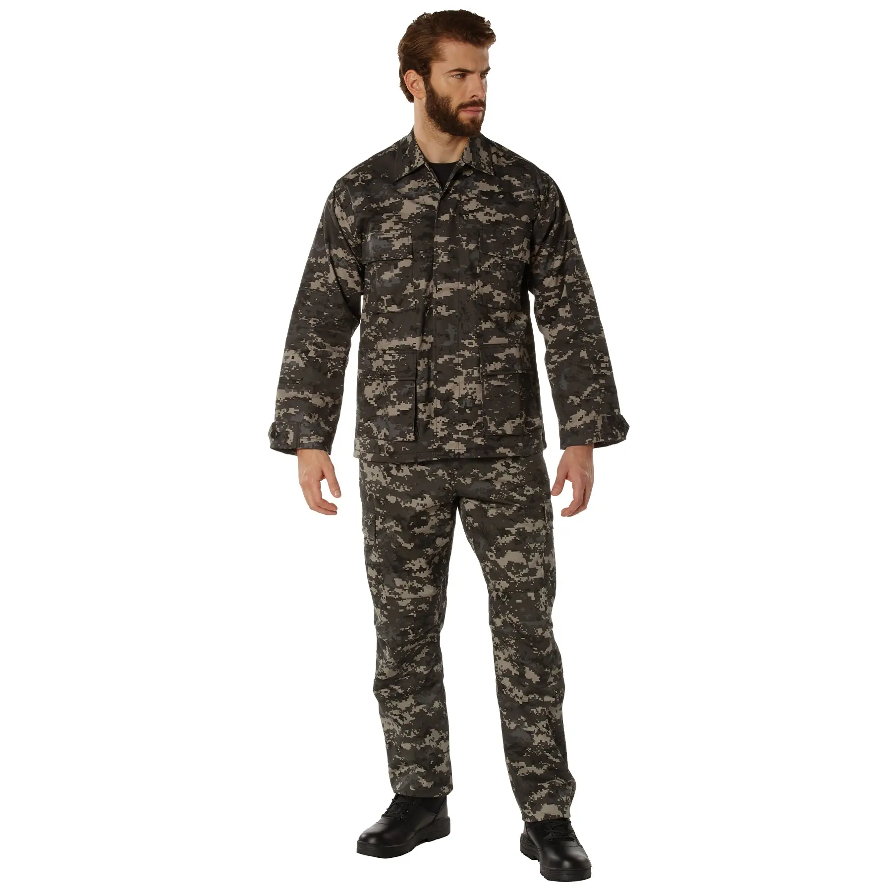 Men's Subdued Urban Digital Camouflage Tactical BDU Workwear Set - Cotton Fabric Cargo Fatigues Shirt & Pants with Pocket, Menswear, Sleeve, Pleated, Clothes, Polyester, Uniform, Button