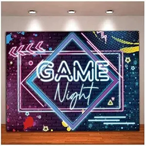 Glow Neon Photo Background for   Birthday Party Decor 7x5ft  Night Theme Photography Backdrops Sleepover Slumber Prom Gaming Party Cake Table Decor Photobooth Banner
