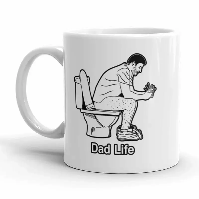 Funny Ceramic Coffee Mug - Crazy Dog T-Shirts Dad Life Pooping Printed 11oz Durable Drinkware, Washable Microwave-Safe Insulated, Dad-Day Gift Ready for Anniversaries, Reusable Funny Mugs (Ceramic Drinkware)