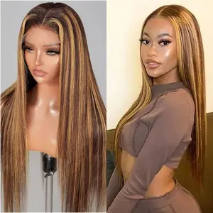 Tuneful Highlight P4/27 Straight Wave Wigs Human Hair 180% Density 13x6 Lace Frontal Wig For Women Honey Blonde Ombre Hair Pre Plucked Wigs For Black Women