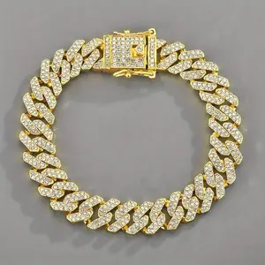 Men's Iced Out Cuban Necklace & Bracelet Set, Hip Hop Jewelry Set, Gold Diamond Link Chain with Matching Bracelet, Rapper Accessories Gift Set