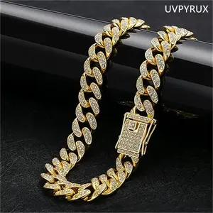 FEEL STYLE Mens Cuban Link Chain Gold Silver Plated Bling Miami Cuban Necklace Diamond Chain for Men 12MM Iced Out Hip Hop Jewelry 16-24inch